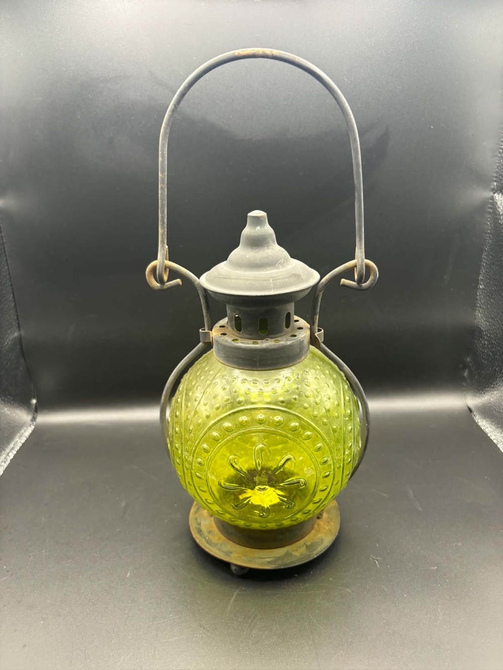 Green Vintage-Style Glass Lantern Home Accent